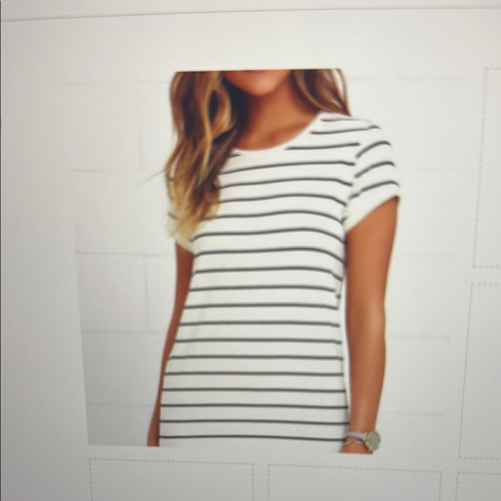 Lulus Cafe Society Black and White Striped Shirt Dress-Size L